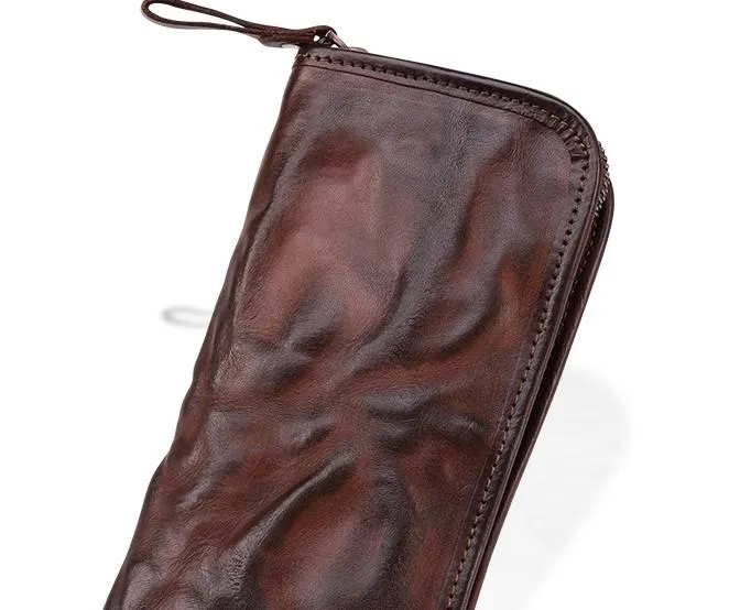 COOL MENS LEATHER ZIPPER LONG CLUTCH WALLETs ZIPPER VINTAGE LONG WALLET FOR MEN