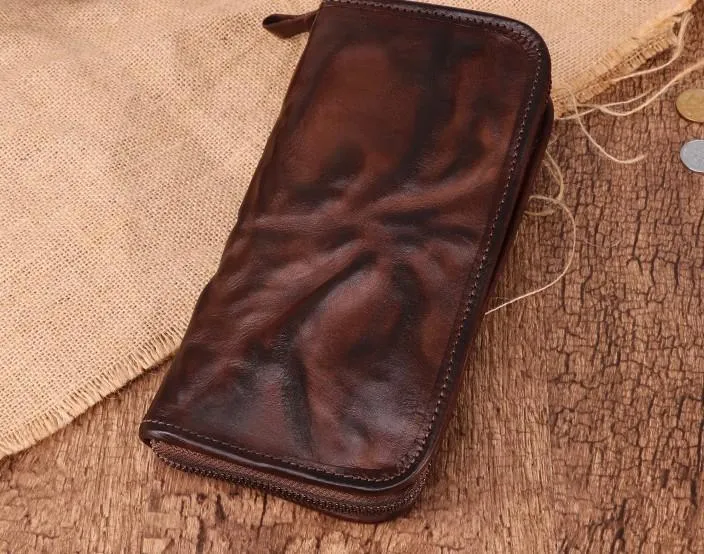 COOL MENS LEATHER ZIPPER LONG CLUTCH WALLETs ZIPPER VINTAGE LONG WALLET FOR MEN