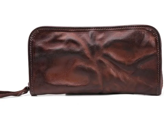 COOL MENS LEATHER ZIPPER LONG CLUTCH WALLETs ZIPPER VINTAGE LONG WALLET FOR MEN