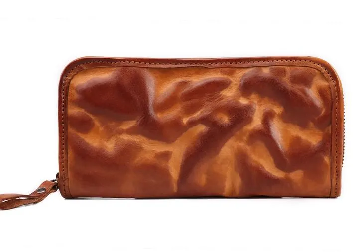 COOL MENS LEATHER ZIPPER LONG CLUTCH WALLETs ZIPPER VINTAGE LONG WALLET FOR MEN