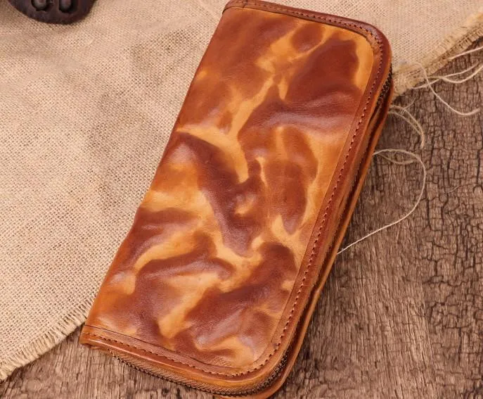 COOL MENS LEATHER ZIPPER LONG CLUTCH WALLETs ZIPPER VINTAGE LONG WALLET FOR MEN