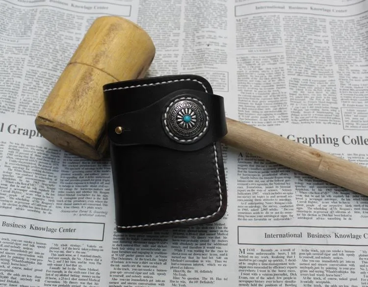 Cool Small Leather Biker Chain Wallet Mens Handmade billfold Chain Wallets