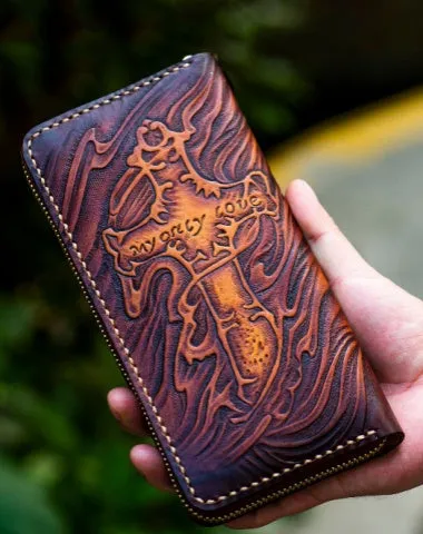 Cool Wallet Tooled Leather Wallet Christian Wallet for Men Biker Wallet God Wallet Handmade Wallet