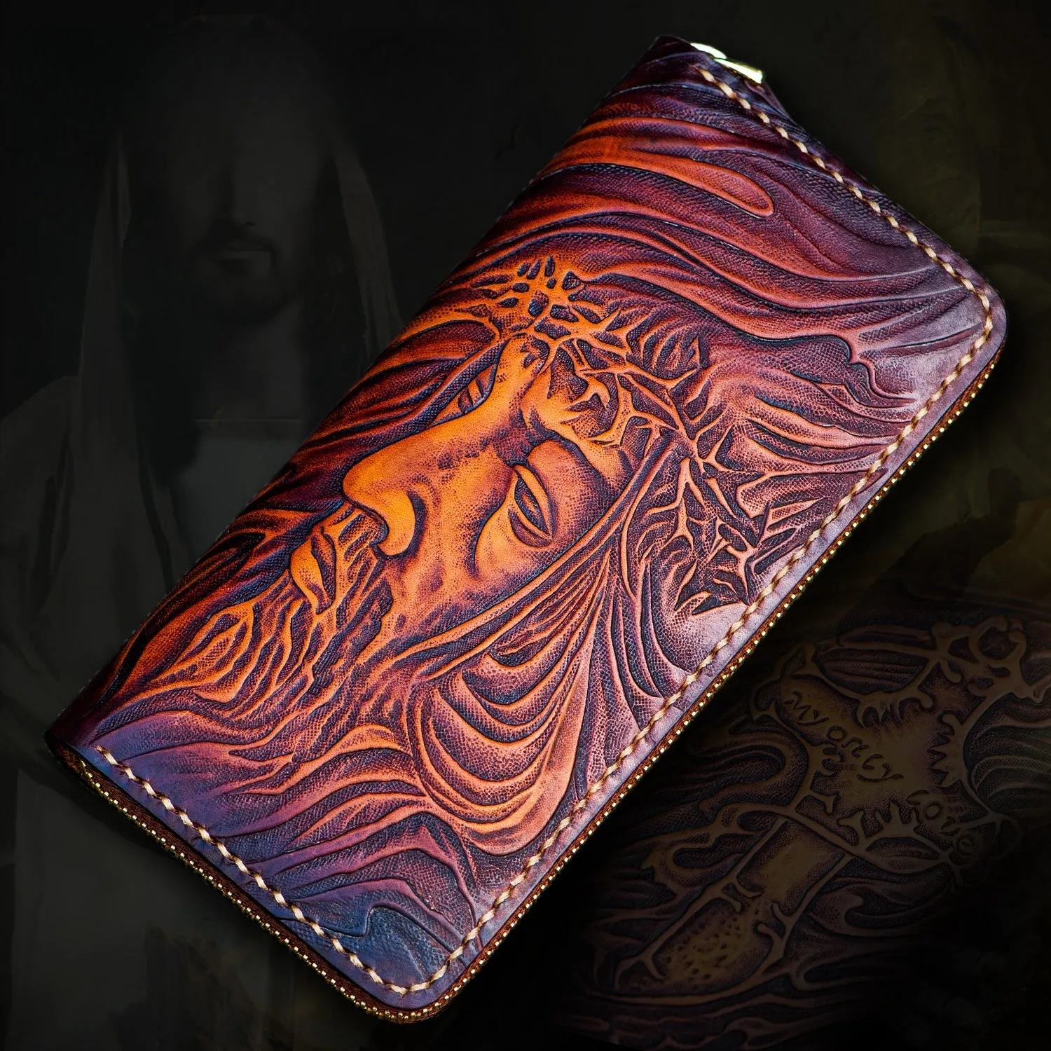 Cool Wallet Tooled Leather Wallet Christian Wallet for Men Biker Wallet God Wallet Handmade Wallet