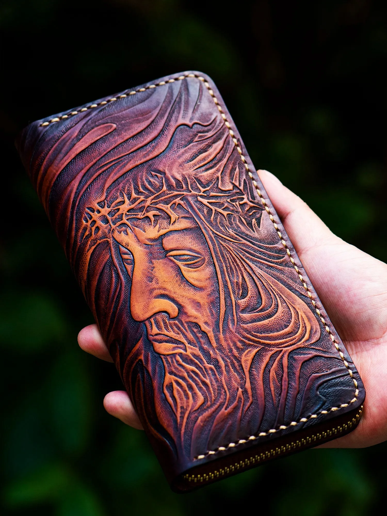 Cool Wallet Tooled Leather Wallet Christian Wallet for Men Biker Wallet God Wallet Handmade Wallet