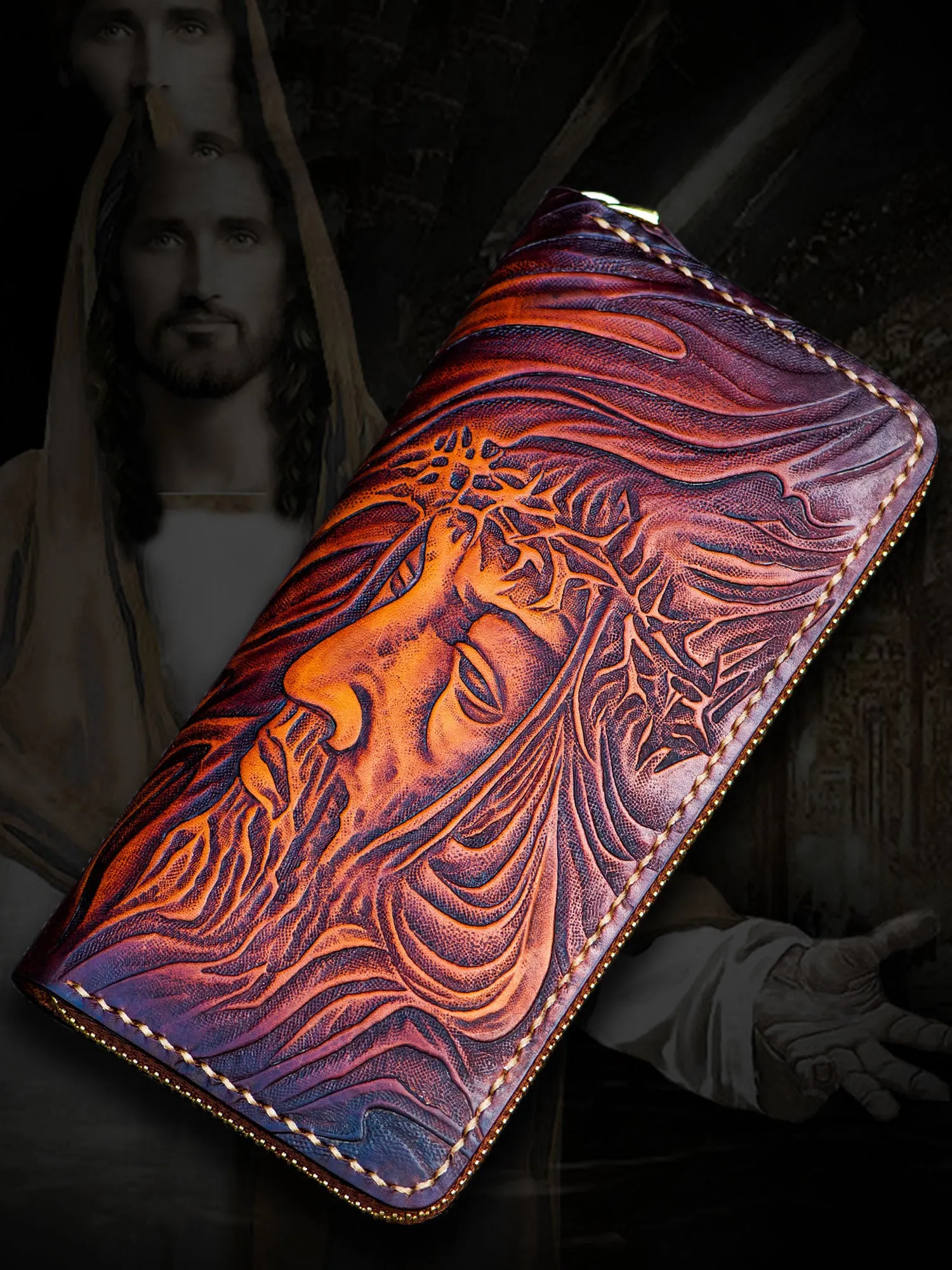 Cool Wallet Tooled Leather Wallet Christian Wallet for Men Biker Wallet God Wallet Handmade Wallet