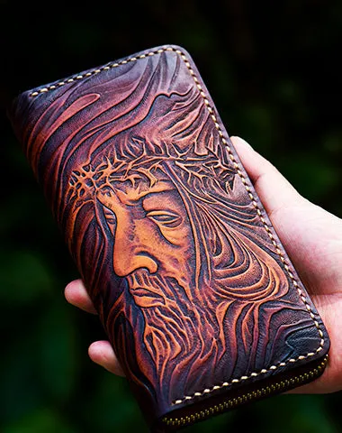 Cool Wallet Tooled Leather Wallet Christian Wallet for Men Biker Wallet God Wallet Handmade Wallet