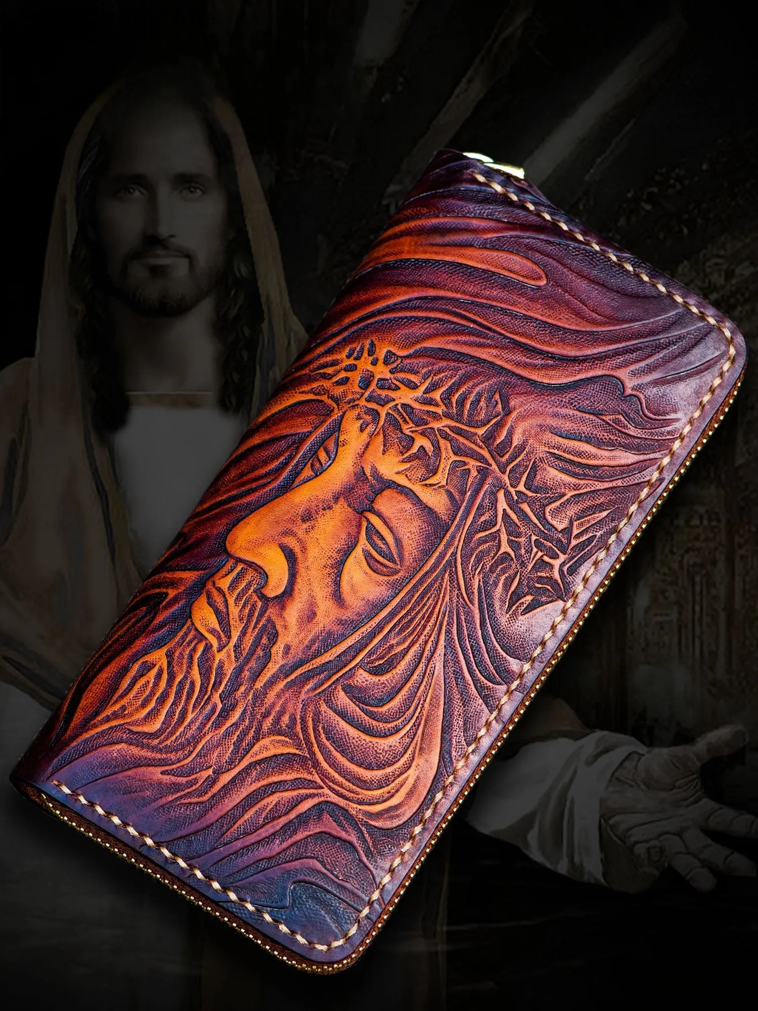 Cool Wallet Tooled Leather Wallet Christian Wallet for Men Biker Wallet God Wallet Handmade Wallet