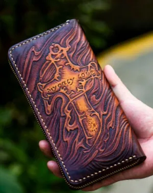 Cool Wallet Tooled Leather Wallet Christian Wallet for Men Biker Wallet God Wallet Handmade Wallet