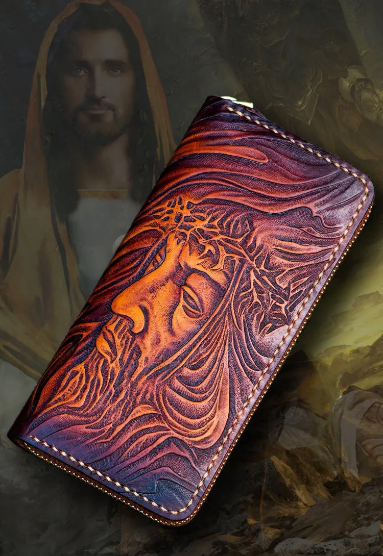 Cool Wallet Tooled Leather Wallet Christian Wallet for Men Biker Wallet God Wallet Handmade Wallet