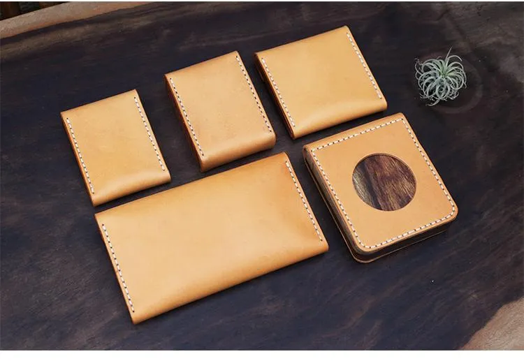 Cool Wooden Brown Leather Mens Wallet Small Card Holder Coin Wallet for Men