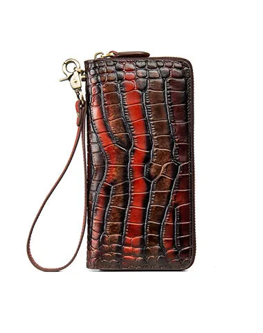Crocodile Pattern Leather Wristlet Wallet Womens Zip Around Wallets CONTRAST COLOR Ladies Zipper Clutch Wallets for Women