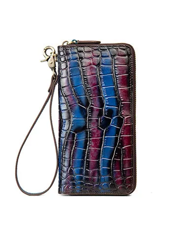 Crocodile Pattern Leather Wristlet Wallet Womens Zip Around Wallets CONTRAST COLOR Ladies Zipper Clutch Wallets for Women