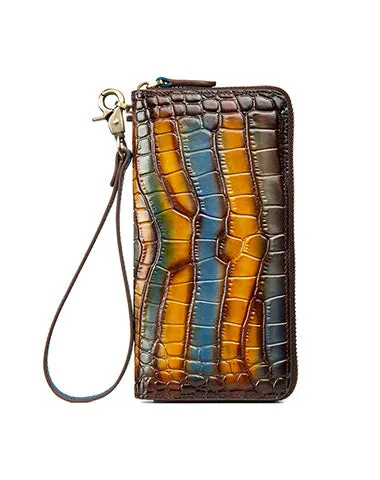 Crocodile Pattern Leather Wristlet Wallet Womens Zip Around Wallets CONTRAST COLOR Ladies Zipper Clutch Wallets for Women