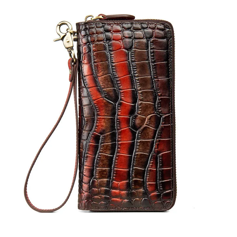 Crocodile Pattern Leather Wristlet Wallet Womens Zip Around Wallets CONTRAST COLOR Ladies Zipper Clutch Wallets for Women
