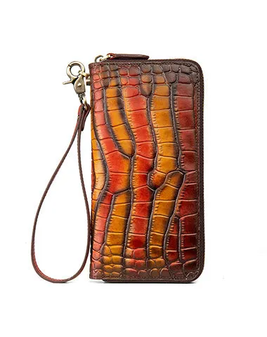 Crocodile Pattern Leather Wristlet Wallet Womens Zip Around Wallets CONTRAST COLOR Ladies Zipper Clutch Wallets for Women