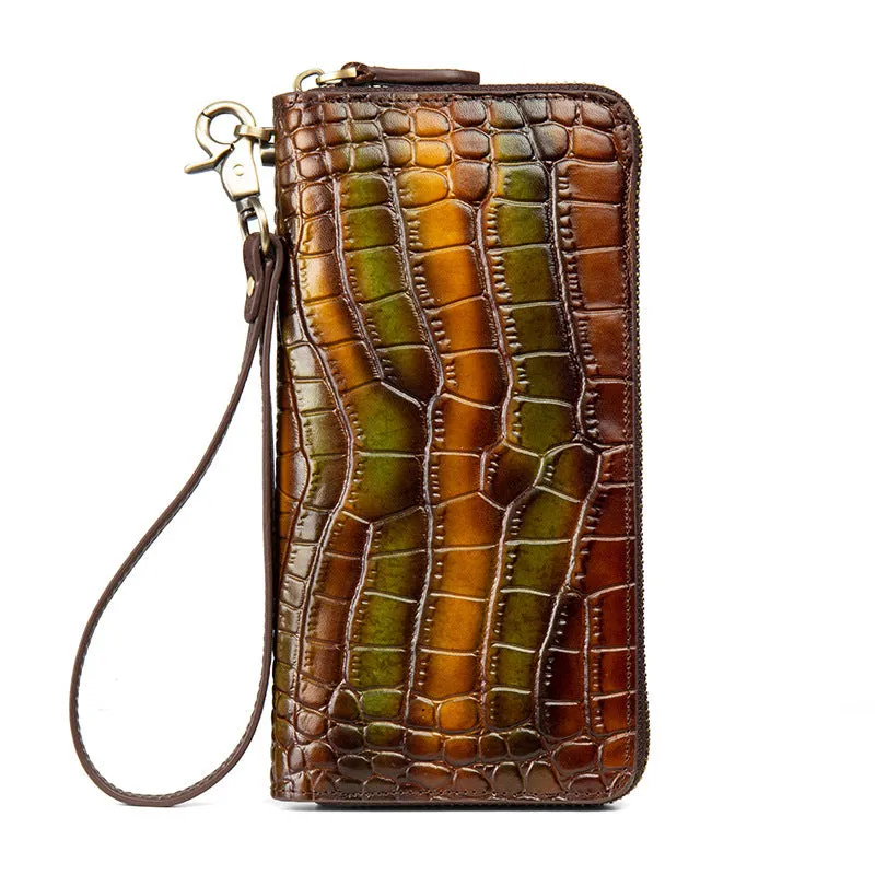 Crocodile Pattern Leather Wristlet Wallet Womens Zip Around Wallets CONTRAST COLOR Ladies Zipper Clutch Wallets for Women