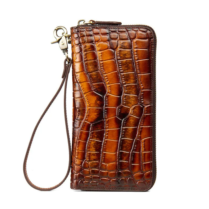 Crocodile Pattern Leather Wristlet Wallet Womens Zip Around Wallets CONTRAST COLOR Ladies Zipper Clutch Wallets for Women