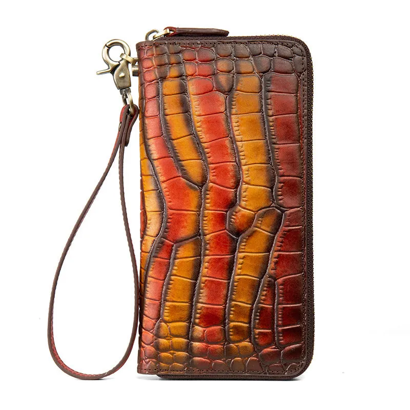 Crocodile Pattern Leather Wristlet Wallet Womens Zip Around Wallets CONTRAST COLOR Ladies Zipper Clutch Wallets for Women