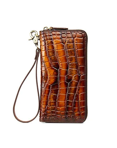 Crocodile Pattern Leather Wristlet Wallet Womens Zip Around Wallets CONTRAST COLOR Ladies Zipper Clutch Wallets for Women