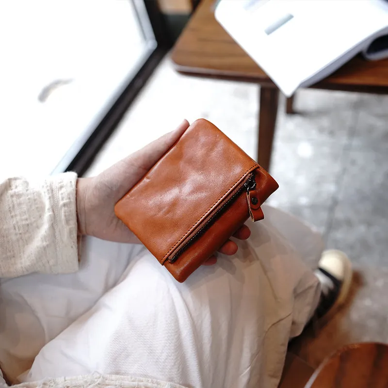 Cute Brown Leather Womens Billfold Wallet Classic Vertical Small Wallet For Women