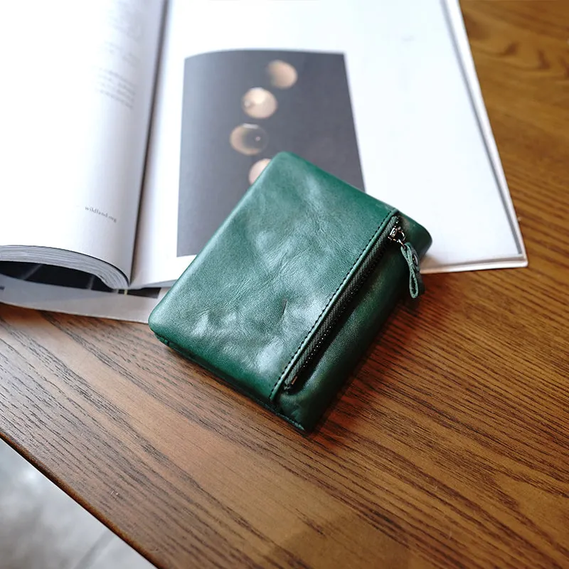 Cute Brown Leather Womens Billfold Wallet Classic Vertical Small Wallet For Women