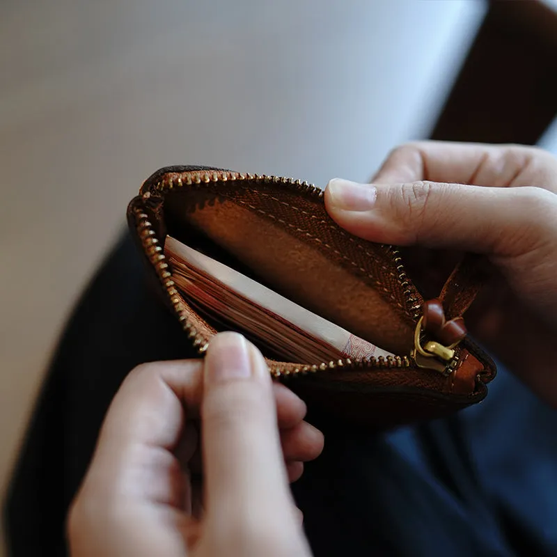 Cute Brown Leather Womens Zipper Wallet Classic Small Card Coin Wallet For Women
