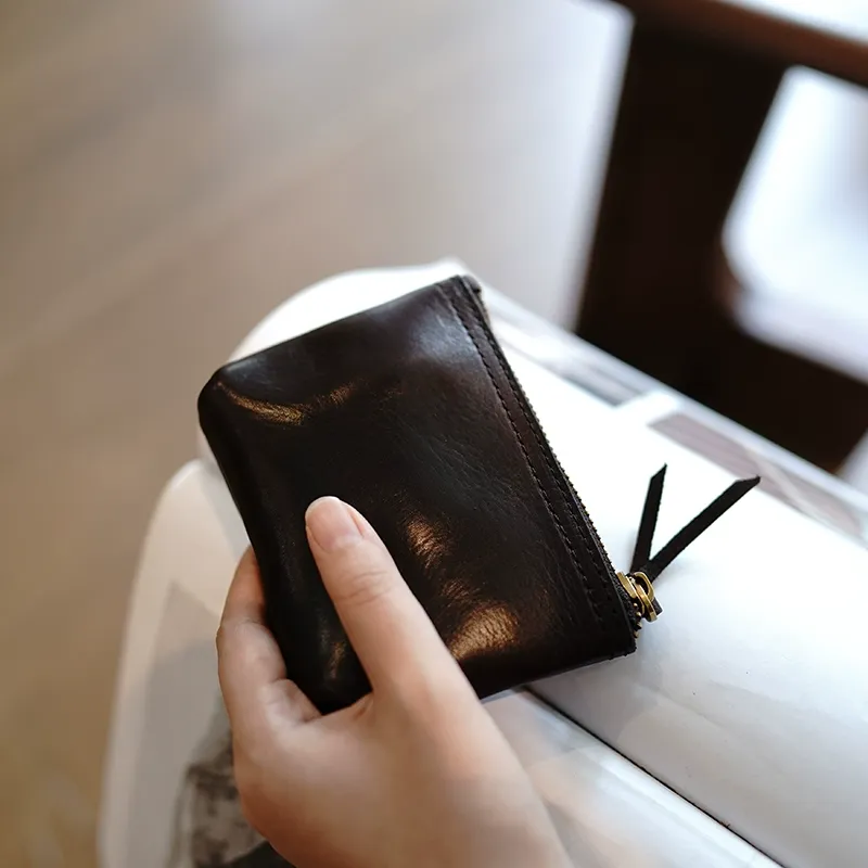 Cute Brown Leather Womens Zipper Wallet Classic Small Card Coin Wallet For Women