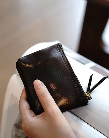 Cute Brown Leather Womens Zipper Wallet Classic Small Card Coin Wallet For Women