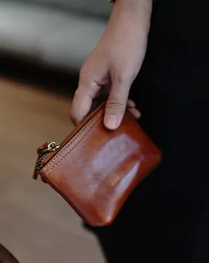 Cute Brown Leather Womens Zipper Wallet Classic Small Card Coin Wallet For Women