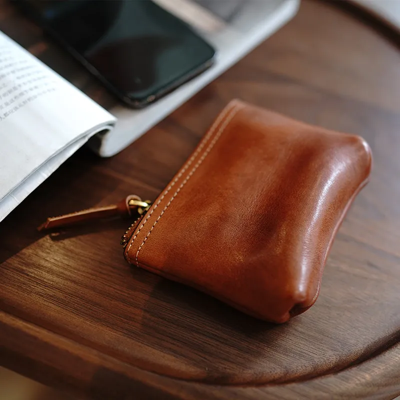 Cute Brown Leather Womens Zipper Wallet Classic Small Card Coin Wallet For Women