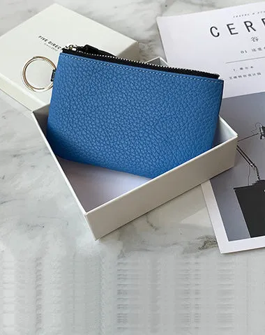Cute Light Blue Leather Small Change Wallet Women Keychain with Wallet Zipper Coin Wallet For Women