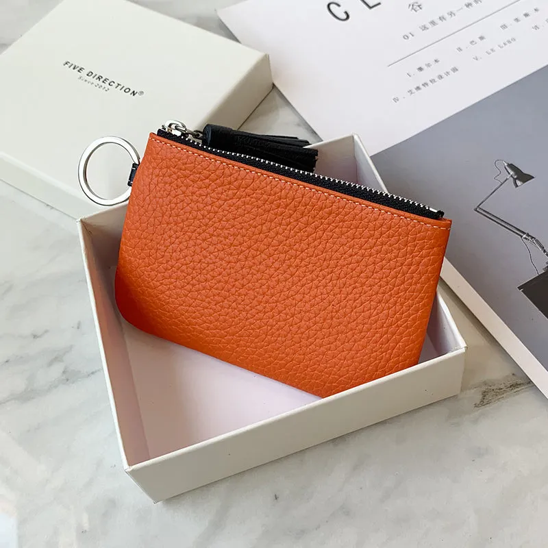 Cute Light Blue Leather Small Change Wallet Women Keychain with Wallet Zipper Coin Wallet For Women