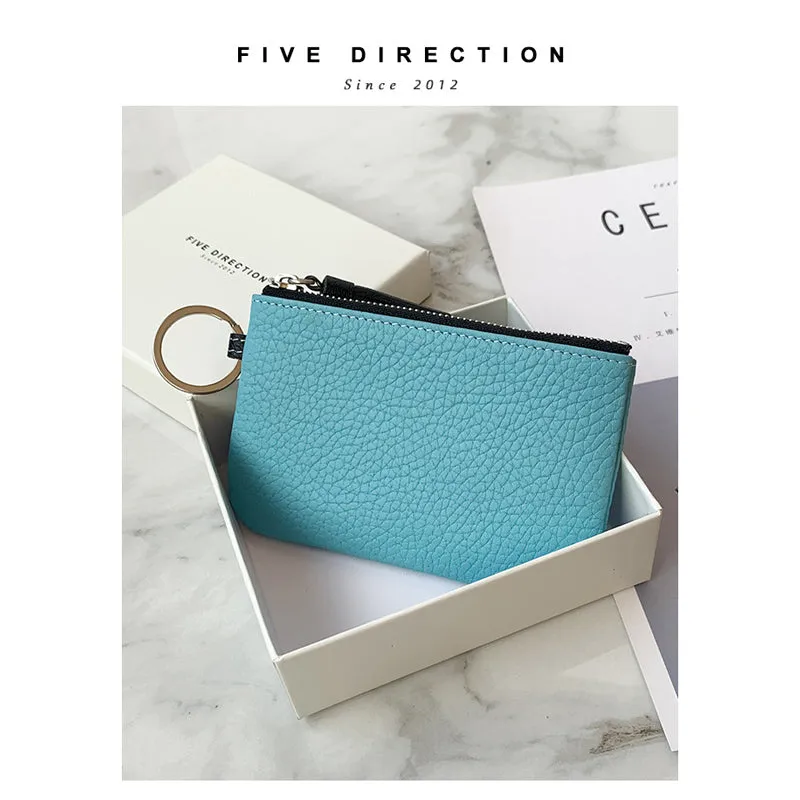 Cute Light Blue Leather Small Change Wallet Women Keychain with Wallet Zipper Coin Wallet For Women