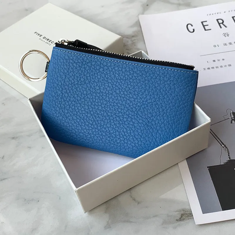 Cute Light Blue Leather Small Change Wallet Women Keychain with Wallet Zipper Coin Wallet For Women