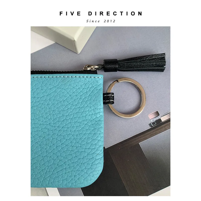 Cute Light Blue Leather Small Change Wallet Women Keychain with Wallet Zipper Coin Wallet For Women