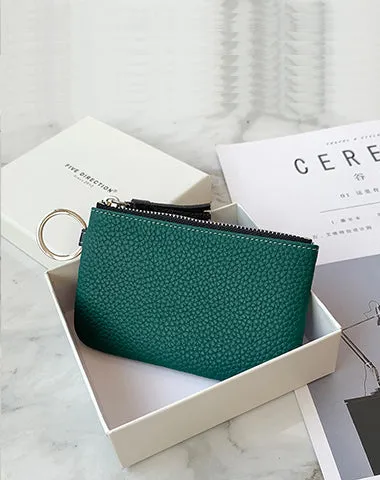 Cute Light Blue Leather Small Change Wallet Women Keychain with Wallet Zipper Coin Wallet For Women