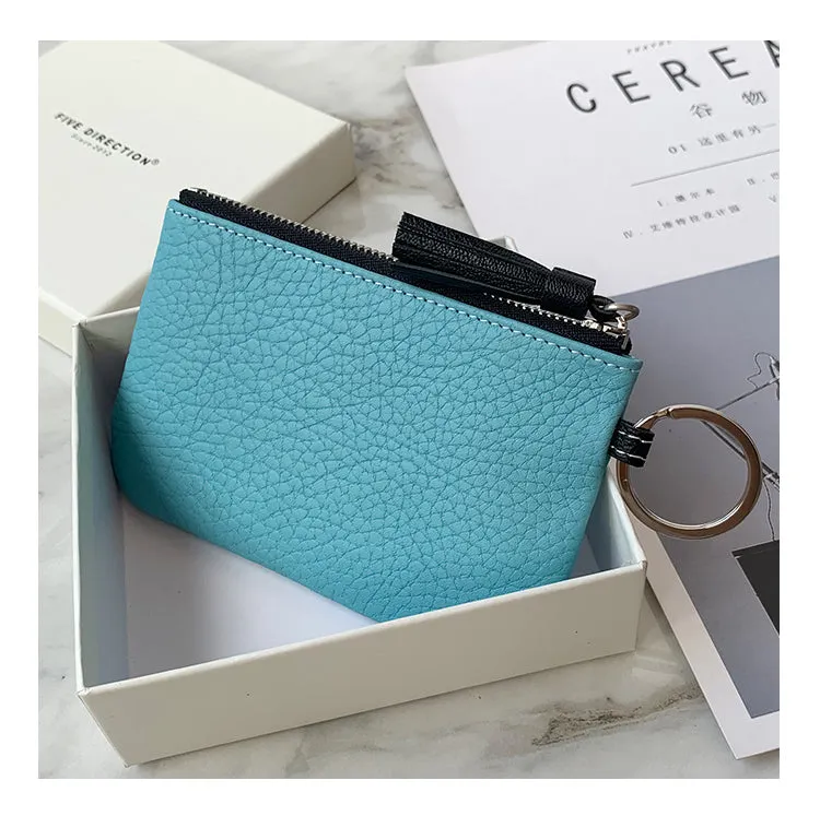 Cute Light Blue Leather Small Change Wallet Women Keychain with Wallet Zipper Coin Wallet For Women