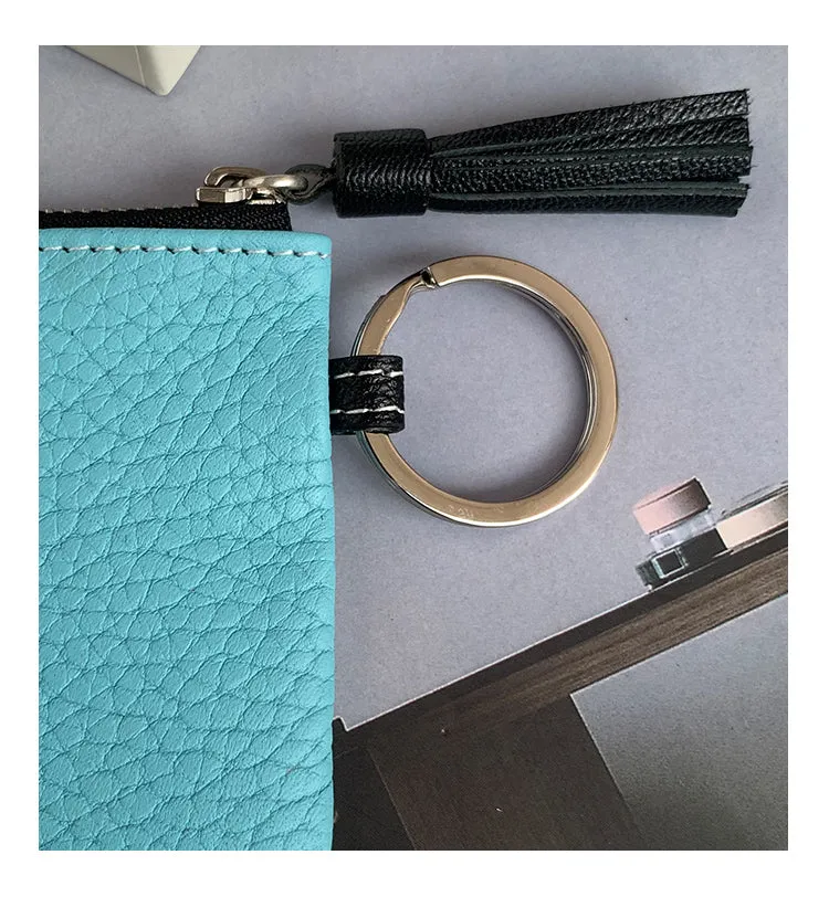 Cute Light Blue Leather Small Change Wallet Women Keychain with Wallet Zipper Coin Wallet For Women