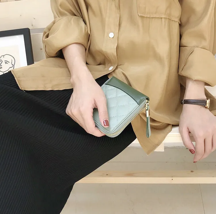 Cute Stylish Leather Womens Small Wallet for Women Zipper billfold Wallets