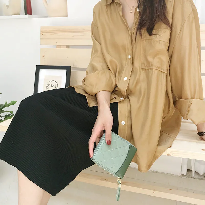 Cute Stylish Leather Womens Small Wallet for Women Zipper billfold Wallets