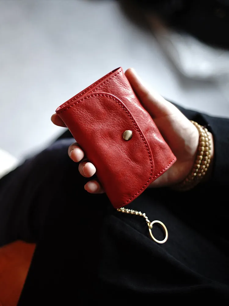 Cute Women Black Leather Mini Wallet with Keychain Billfold Minimalist Coin Wallet Small Zip Change Wallet For Women