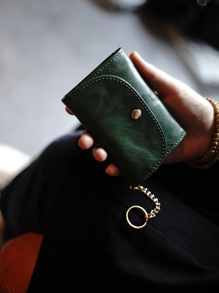 Cute Women Black Leather Mini Wallet with Keychain Billfold Minimalist Coin Wallet Small Zip Change Wallet For Women