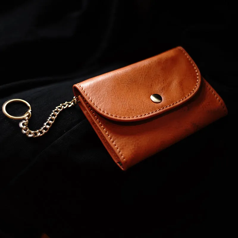 Cute Women Black Leather Mini Wallet with Keychain Billfold Minimalist Coin Wallet Small Zip Change Wallet For Women