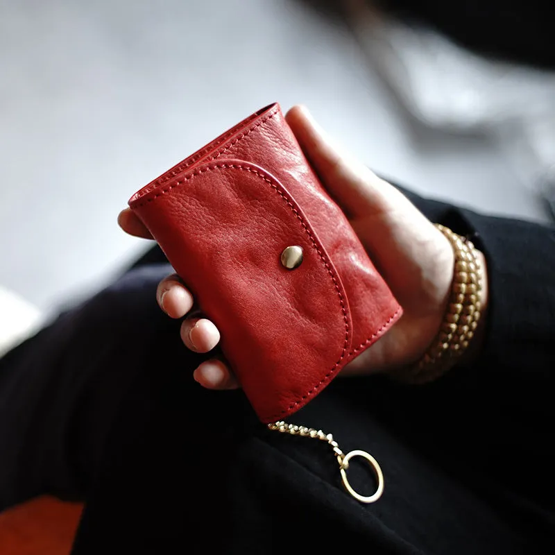 Cute Women Black Leather Mini Wallet with Keychain Billfold Minimalist Coin Wallet Small Zip Change Wallet For Women