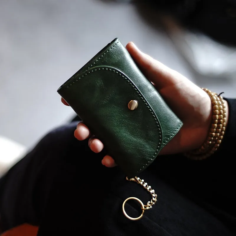 Cute Women Black Leather Mini Wallet with Keychain Billfold Minimalist Coin Wallet Small Zip Change Wallet For Women