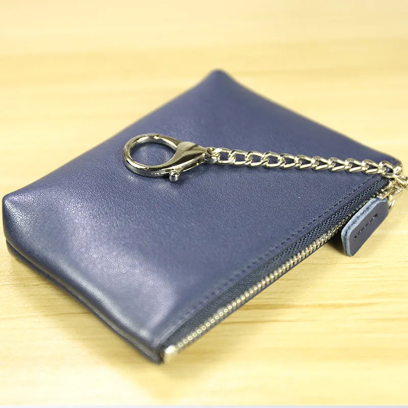 Cute Women Black Leather Mini Zip Billfold Wallet with Keychain Coin Wallet Small Zip Change Wallet For Women