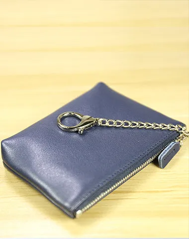 Cute Women Black Leather Mini Zip Billfold Wallet with Keychain Coin Wallet Small Zip Change Wallet For Women