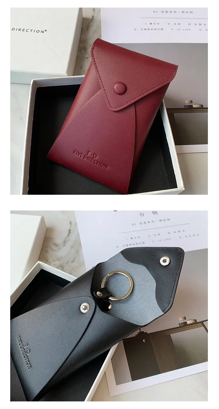 Cute Women Black Leather Slim Key Wallet Keychain with Wallet Coin Change Wallet For Women
