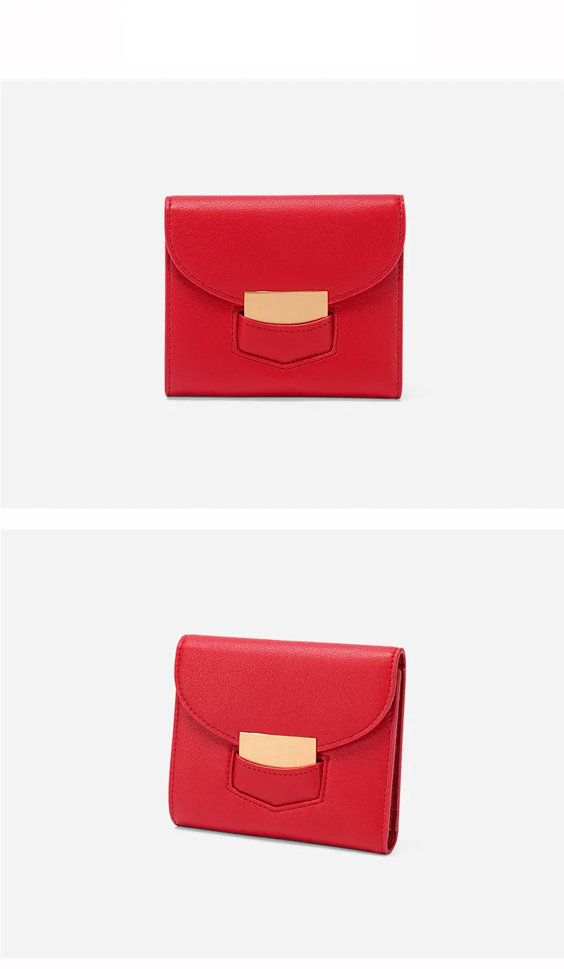 Cute Women Black Vegan Leather Small Wallet Billfold Vertical Red Card Wallet For Women